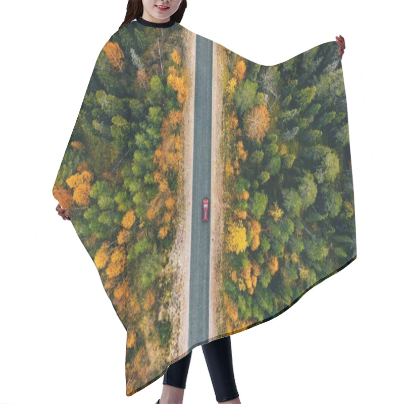 Personality  Aerial View Of Rural Road In Yellow And Orange Autumn Forest In Rural Finland.  Hair Cutting Cape