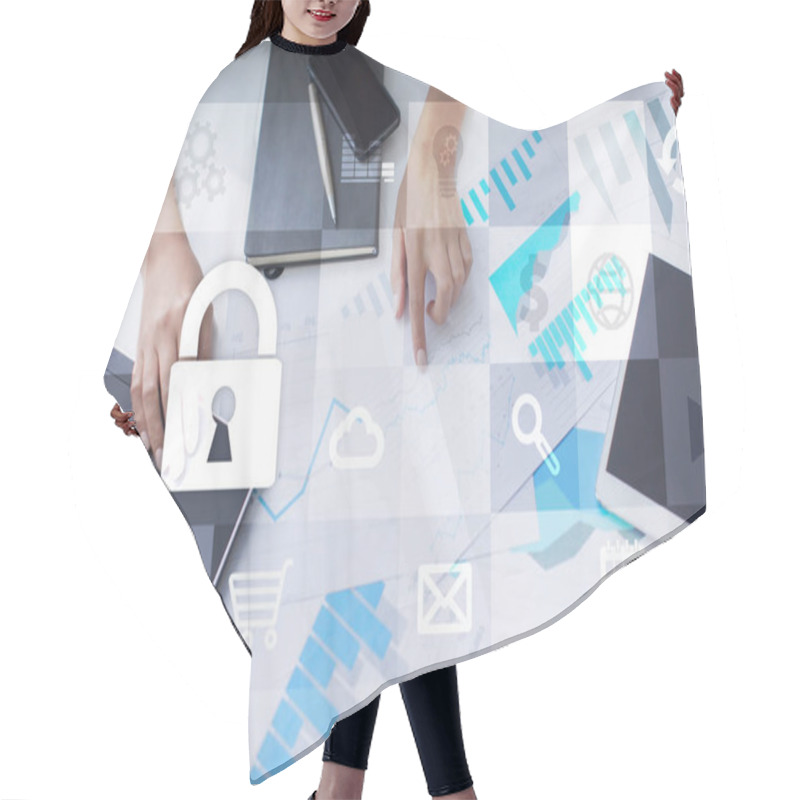 Personality  Data Protection And Cyber Security Concept On The Virtual Screen. Hair Cutting Cape