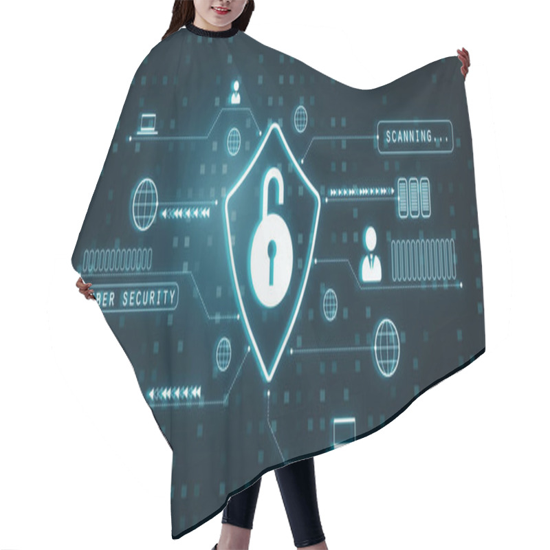 Personality  A Digital Lock Icon With Cybersecurity Elements On A Dark Background. Represents Data Protection And Online Security In A Creative Style. 3D Rendering. Hair Cutting Cape