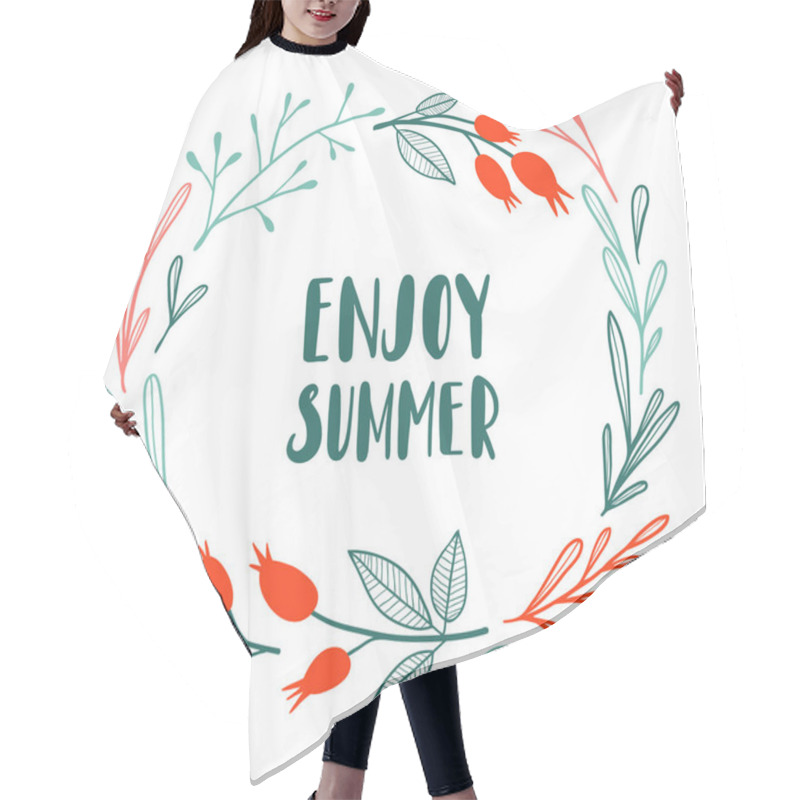 Personality  Enjoy Summer. Round Floral Wreath With Letters Hair Cutting Cape