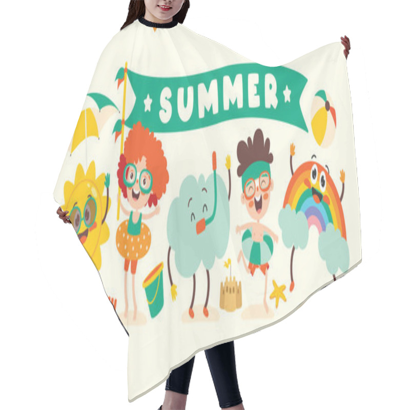 Personality  Flat Summer Banner With Cartoon Character Hair Cutting Cape