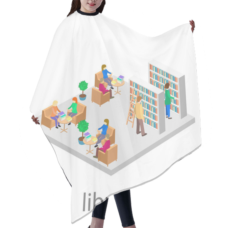 Personality  Isometric Interior Of Library Hair Cutting Cape