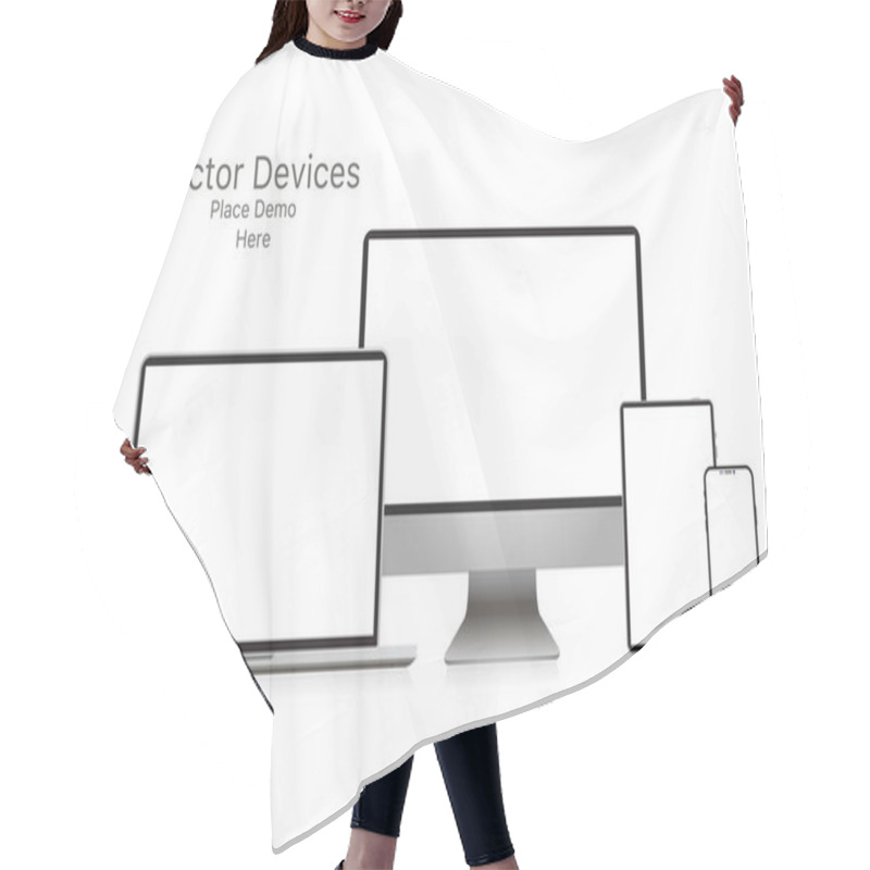 Personality  Mockup Realistic Device. Set Of Laptop, Tablet, Computer And Pho Hair Cutting Cape