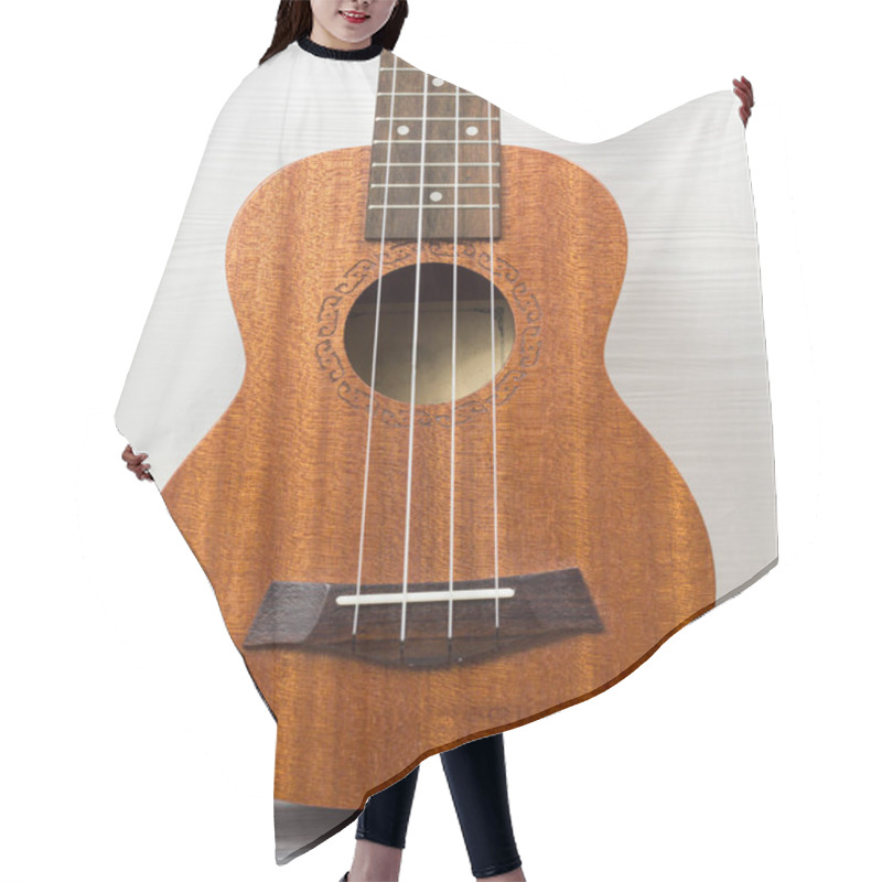 Personality  Close Up Of Ukulele On Old Wooden Background Hair Cutting Cape