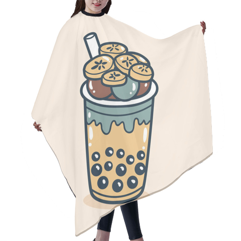 Personality  Bubble Tea Drink With Banana Toping Illustration Hair Cutting Cape