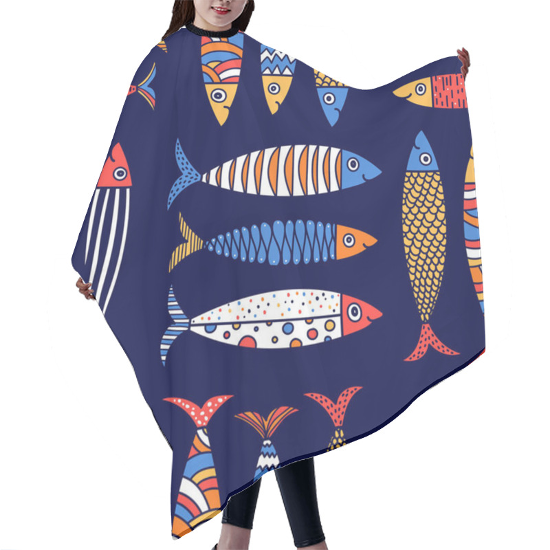 Personality  Cute Fish.  Kids Lbackground. Seamless Pattern. Can Be Used In Textile Industry, Paper, Background, Scrapbooking. Hair Cutting Cape