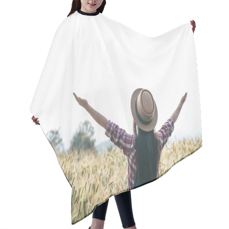 Personality  Woman Farmer With Barley Field Harvesting Season Hair Cutting Cape