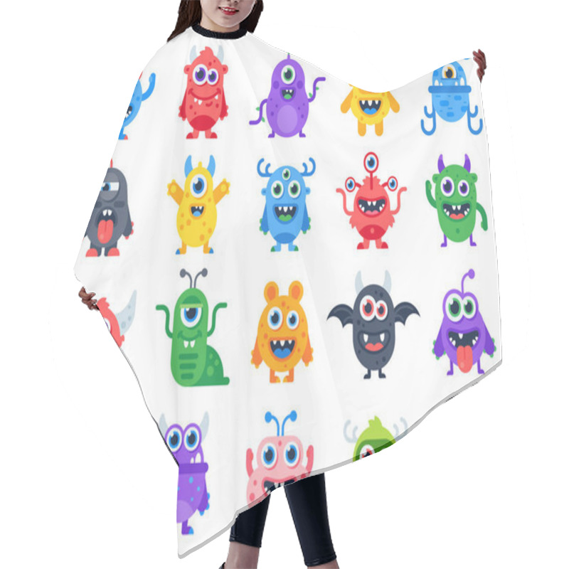 Personality  Cute Cartoon Monsters. Comic Halloween Joyful Monster Characters. Funny Devil, Ugly Alien And Smile Creature Flat Vector Set Hair Cutting Cape