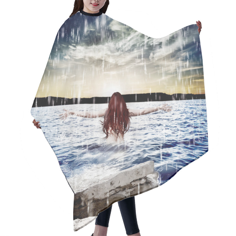 Personality  Woman Under Storm At Sea.Freedom Hair Cutting Cape