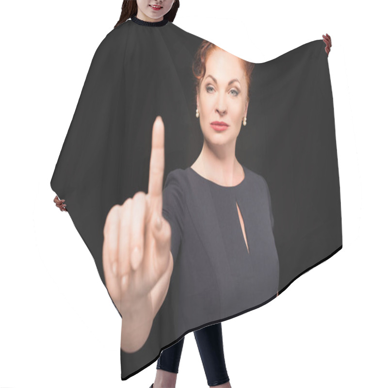 Personality  Woman Holding Silence Sign Hair Cutting Cape