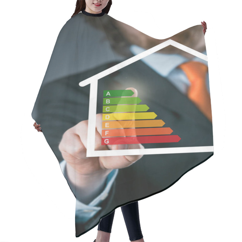 Personality  Businessman Activating An Energy Efficiency Chart On A Virtual Interface Conceptual Of An Efficient Eco Friendly Energy And Temperature Setting On A Modern Smart House Hair Cutting Cape