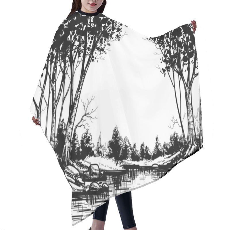 Personality  Lake In The Birch Forest Hair Cutting Cape