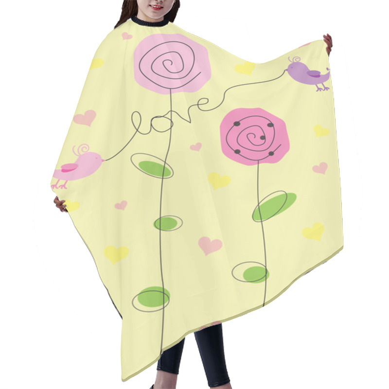 Personality  Valentine Love Birds With Flowers Hair Cutting Cape