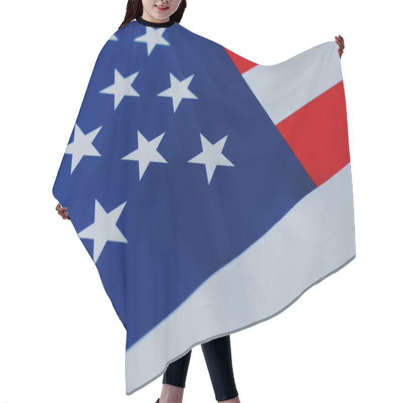 Personality  Close Up View Of Flag Of United States Of America With Stars And Stripes  Hair Cutting Cape