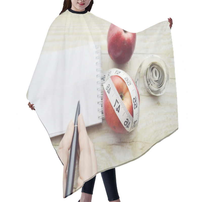 Personality  Sports, Fitness, Recording, Notepad, Concept Of Weight Loss, Diet, Nutrition Hair Cutting Cape