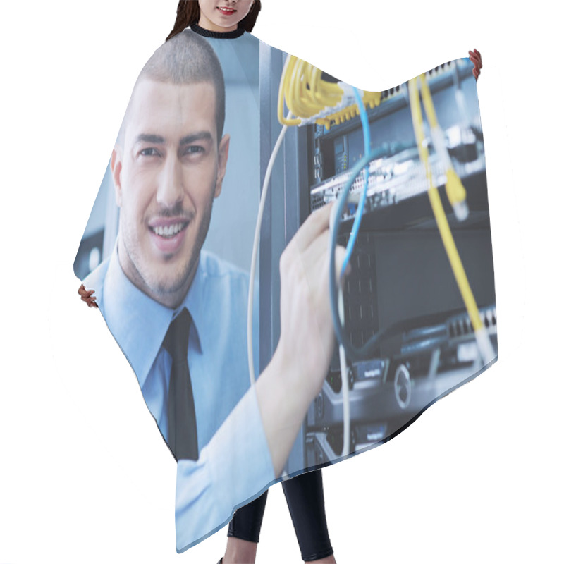 Personality  Businessman With Laptop In Network Server Room Hair Cutting Cape