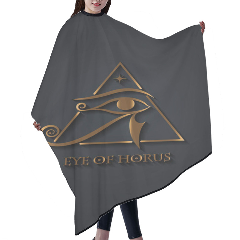 Personality  Eye Of Horus Gold Logo Design. The Ancient Egyptian Moon Sign. Mighty Pharaohs Amulet, Golden Luxury Vector Isolated On Black Background Hair Cutting Cape