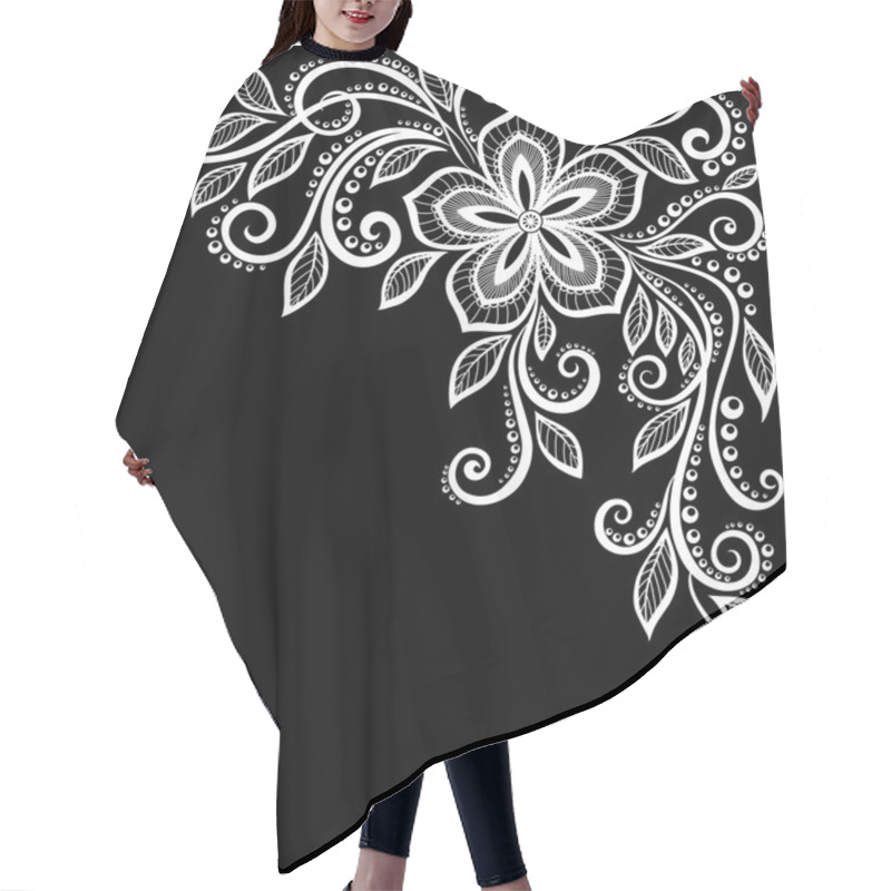 Personality  Beautiful Monochrome Black And White Flowers And Leaves Isolated.  Hair Cutting Cape