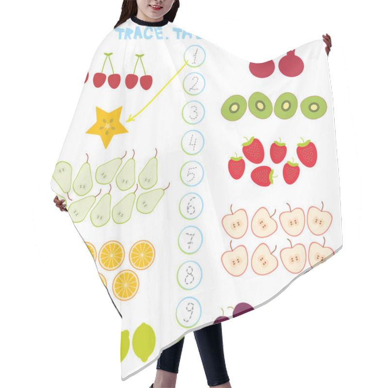 Personality  Kids Learning Number Material 1 To 10 Trace Then Match. Illustration Of Education Counting Game For Preschool Children Cherry Strawberry Carambola Kiwi Apple Pomegranate Lemon Orange Pear Plum. Vector Illustration Hair Cutting Cape