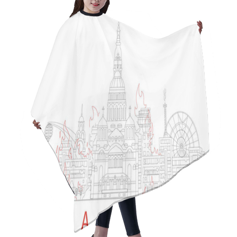 Personality  Illustration Of Burning Kharkiv City On White, Banner Hair Cutting Cape