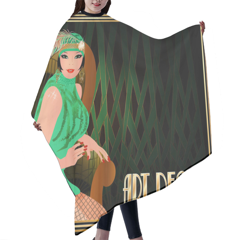 Personality  Flapper Woman In Armchair In Style Art Deco, Vector Illustration Hair Cutting Cape