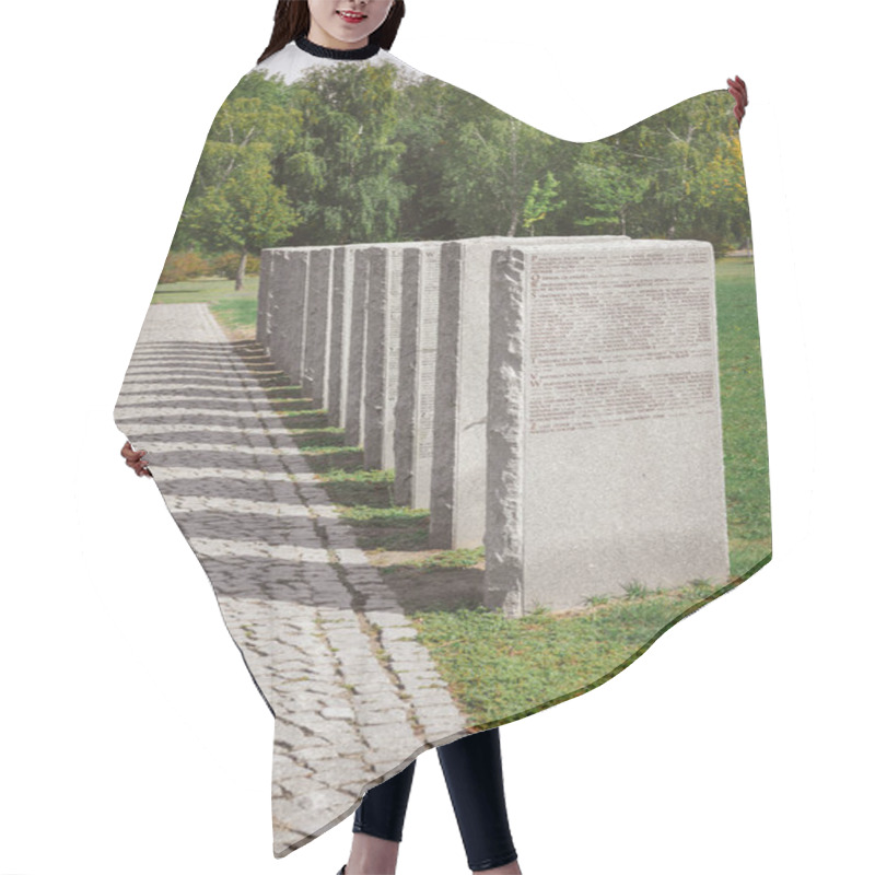 Personality  Old Memorial Gravestones With Lettering Placed In Row And Trees At Cemetery Hair Cutting Cape