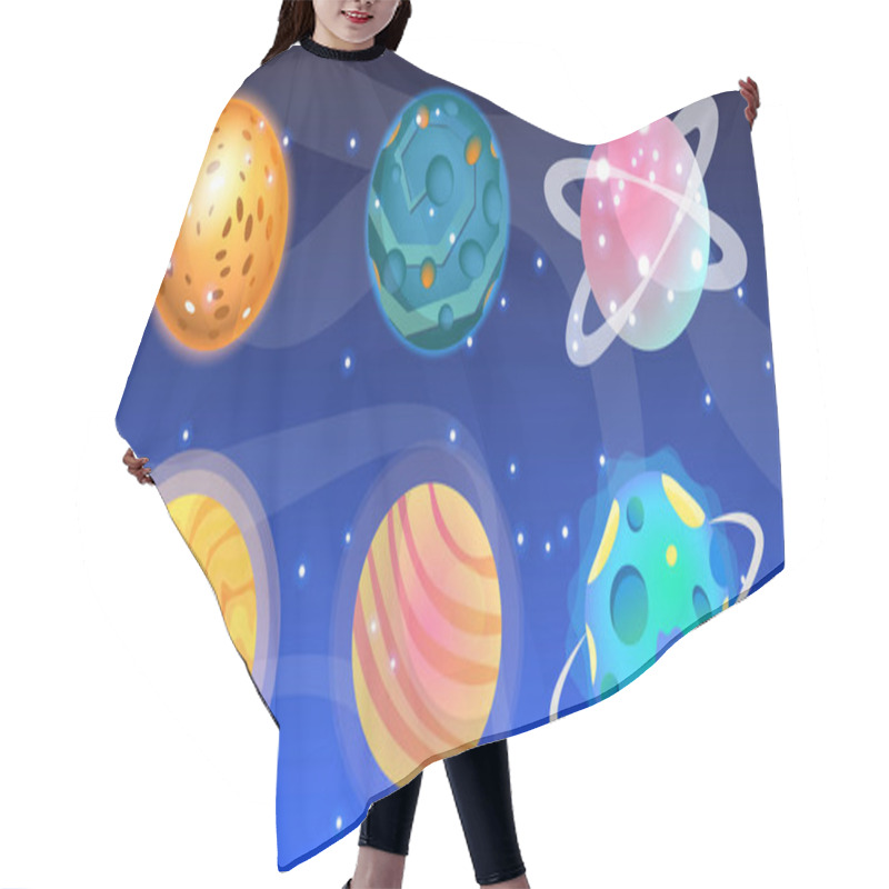 Personality  Set Of Cartoon Planets Hair Cutting Cape