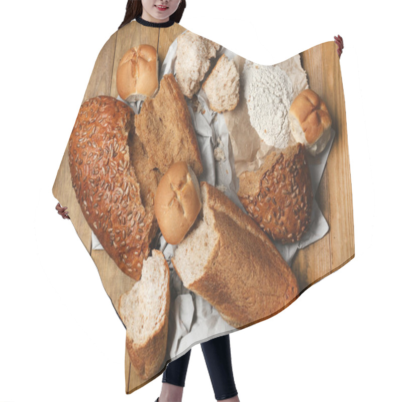 Personality  Breaking Bread On Wooden Table Hair Cutting Cape