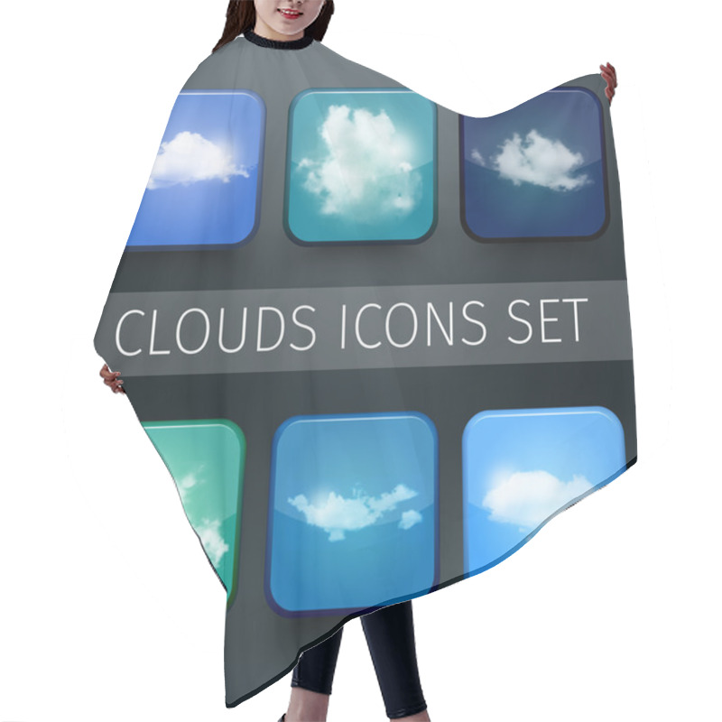 Personality  Set Of Modern Realistic Icons With Sun And Clouds. Hair Cutting Cape