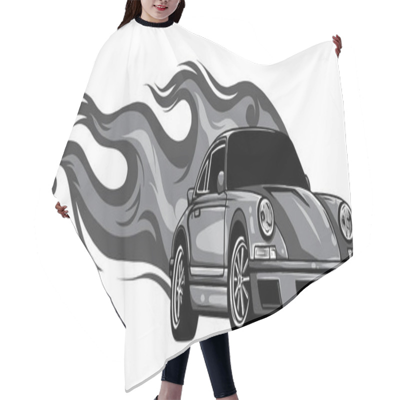 Personality  Monochromatic Fast Car Flames Vector Illustration Desgn Art Hair Cutting Cape