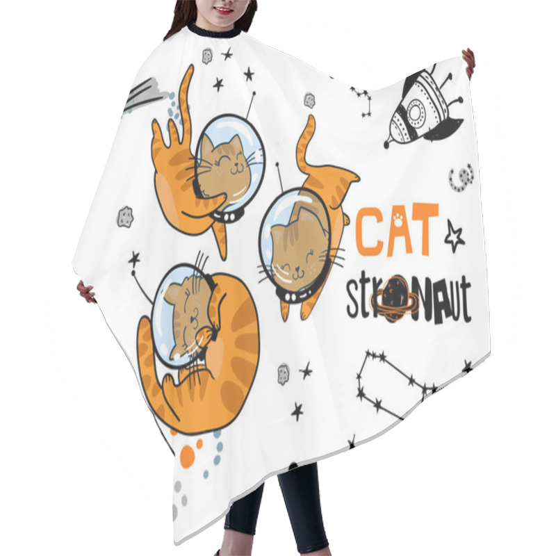 Personality  Cat In Space. Cute Typography Print With Cat Astronaut. For Kids Graphic Tees, Prints, Card And More Hair Cutting Cape