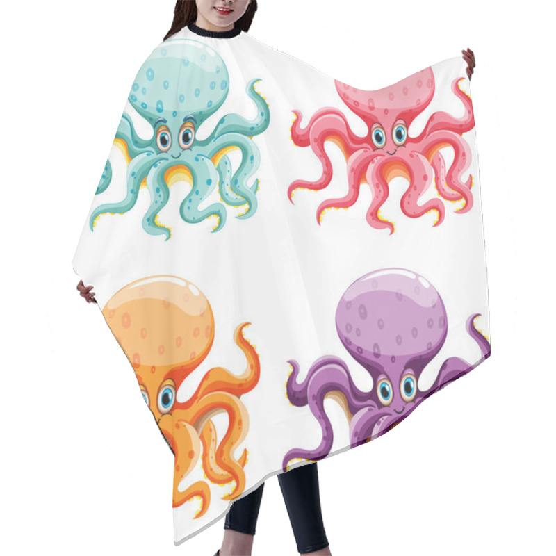 Personality  Four Vibrant Octopuses With Playful Expressions Hair Cutting Cape