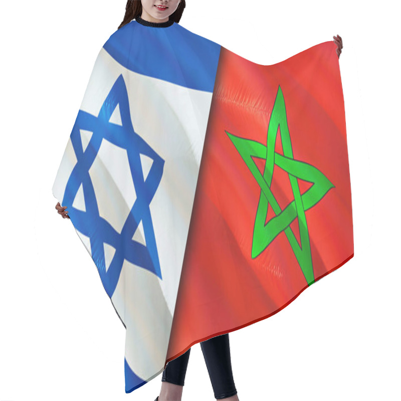 Personality  Israel And Morocco Flags. 3D Waving Flag Design. Israel Morocco Flag, Picture, Wallpaper. Israel Vs Morocco Image,3D Rendering. Israel Morocco Relations Alliance And Trade,travel,tourism Concep Hair Cutting Cape