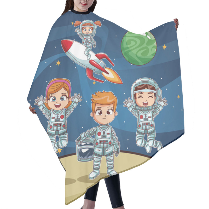 Personality  Astronauts Kids On Space Cartoon Hair Cutting Cape