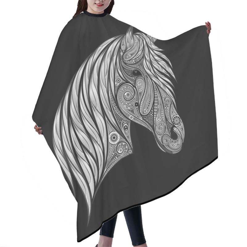 Personality  Vector Silhouette Of The Horse From Patterns On A Black Background Hair Cutting Cape