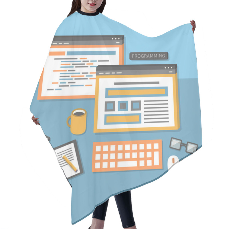 Personality  Flat Design Concept Of Programmer Workflow Hair Cutting Cape