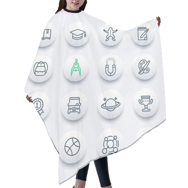 Personality  School And College Icons Set, Linear Style Hair Cutting Cape