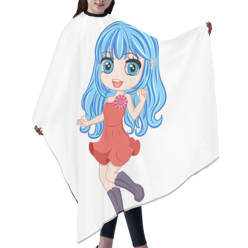 Personality  Dancing Chibi Girl With Blue Hair. Vector Illustration Cartoon Character Anime Hair Cutting Cape