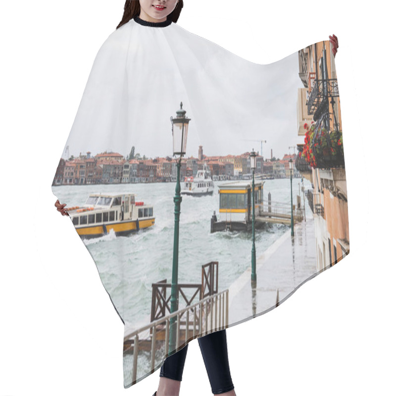 Personality  Vaporettos Floating On River Near Ancient Buildings In Venice, Italy  Hair Cutting Cape