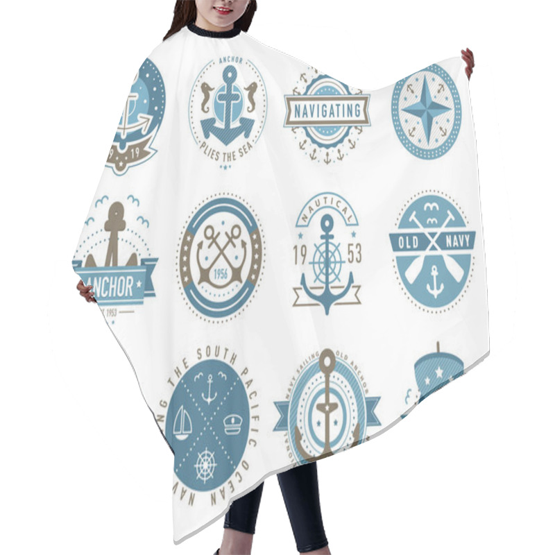 Personality  Nautical Logo Templates Set.  Hair Cutting Cape