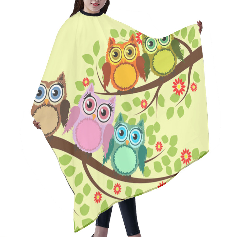 Personality  Bright Cute Cartoon Owls Sit On The Flowering Branches Of Fantastic Trees Hair Cutting Cape