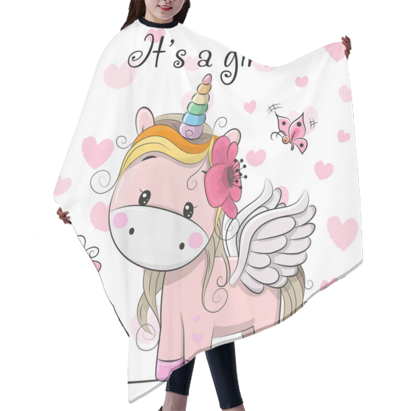 Personality  Baby Shower Greeting Card With Unicorn Girl Hair Cutting Cape