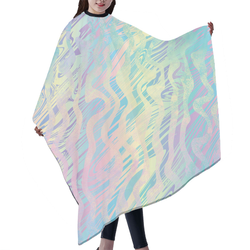 Personality  Vivid Holographic Foil Rainbow Neon Seamless Tile Hair Cutting Cape