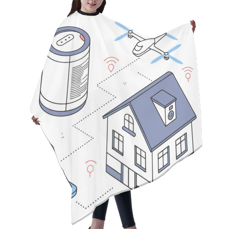 Personality  Minimalist Silhouettes Of IoT Devices, Symbolizing Smart Connectivity, Advanced Technology, And The Seamless Integration Of Devices In Everyday Life. Perfect For Tech Branding, IoT-themed Projects, And Futuristic Design Concepts. Hair Cutting Cape