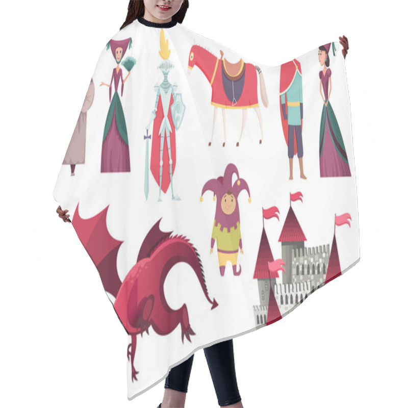 Personality  Medieval Kingdom Characters Of Middle Ages Historic Period Vector Illustrations. Peoples Set. Kings Queens Knight Jester Castle Fortress And Dragon Hair Cutting Cape