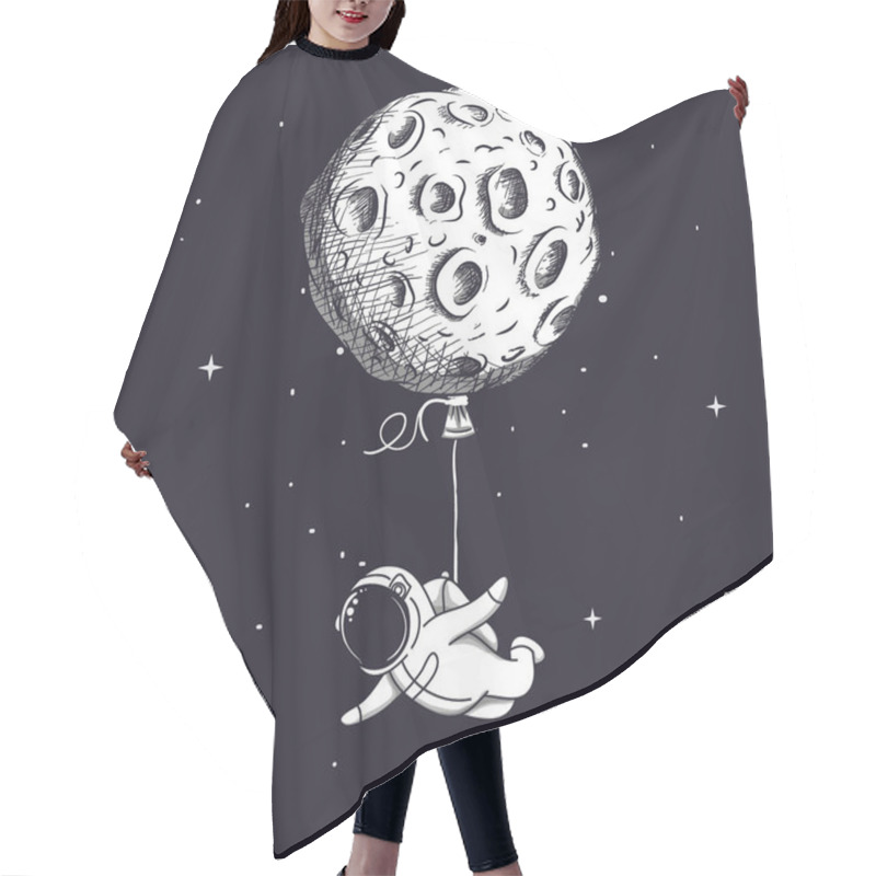 Personality  Funny Spaceman Fly With Moon Like A Balloon Hair Cutting Cape