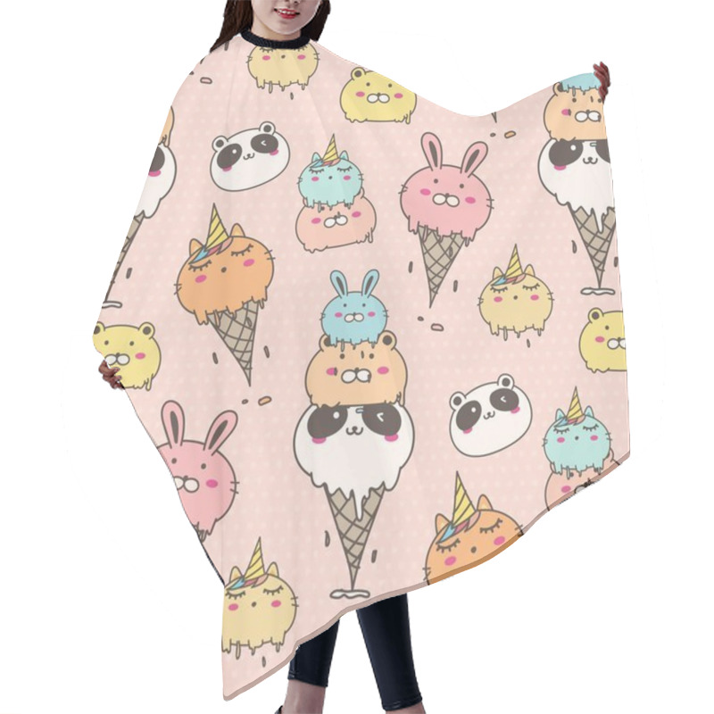 Personality  Cute Animal Ice Cream Pattern Background. Hand Drawn Vector Illustration. Hair Cutting Cape