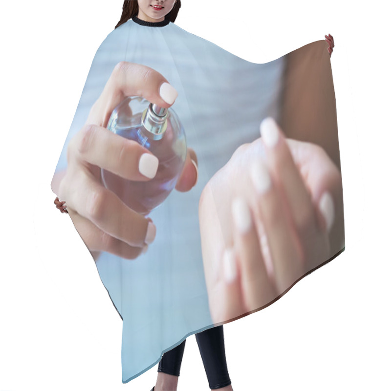 Personality  Bride Applying Perfume On Her Wrist Hair Cutting Cape