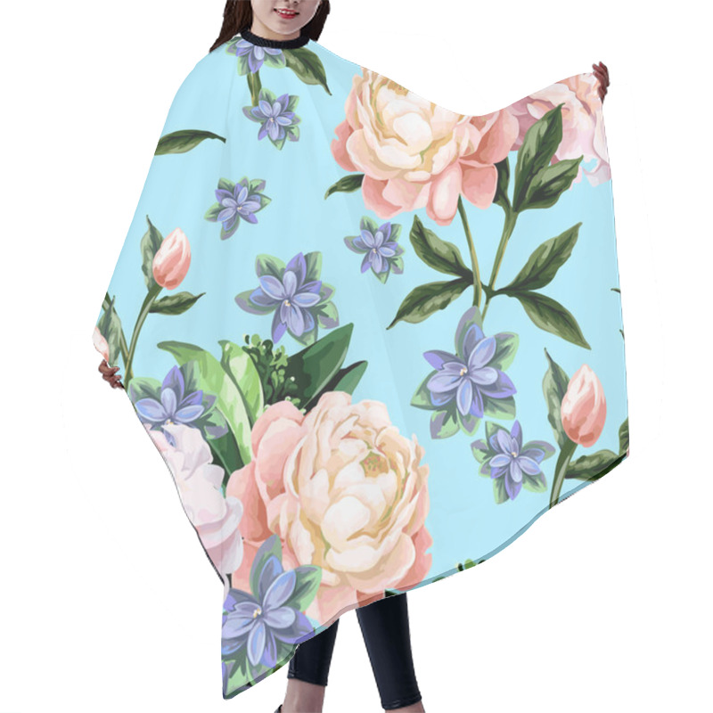 Personality  Seamless Pattern With Peonies. Hair Cutting Cape