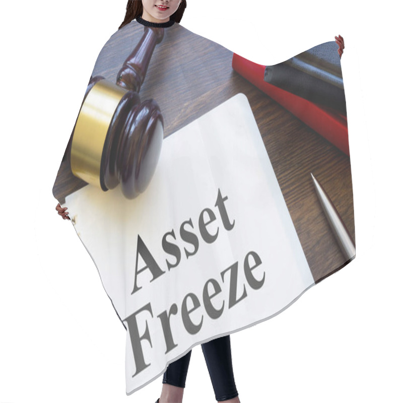 Personality  Gavel And Book About Asset Freeze. Hair Cutting Cape